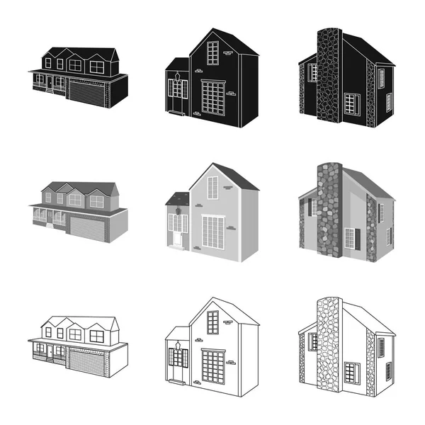 Vektor illustration av fasad och bostäder tecken. Samling av fasaden och infrastruktur lager vektorillustration. — Stock vektor
