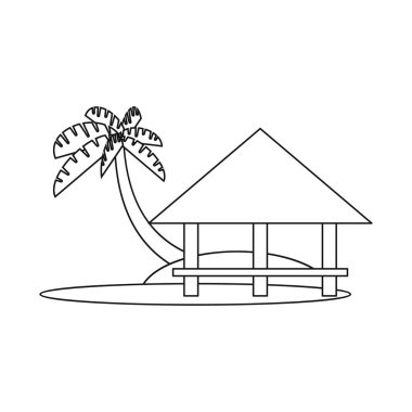 Plaj ve bungalov logosu vektör tasarımı. Web için plaj ve romantik stok sembolü Koleksiyonu.