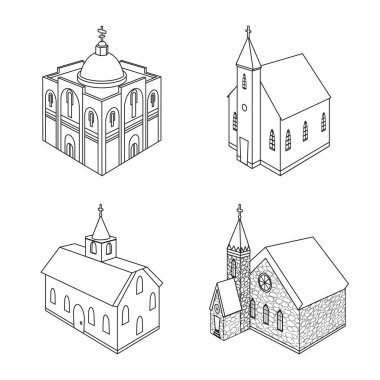 Mimari ve bina simgesi vektör tasarımı. Stok lar için mimari ve din adamları vektör simgesi kümesi.