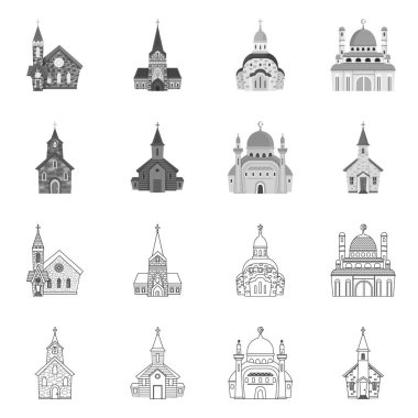 Kült ve tapınak işareti vektör tasarımı. Stok için kült ve cemaat vektör simgesi koleksiyonu.