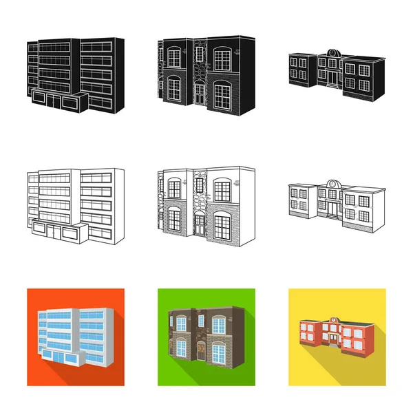Векторний дизайн фасаду та житлового знаку. Набір фасадів та інфраструктури Векторні значки для складів . — стоковий вектор