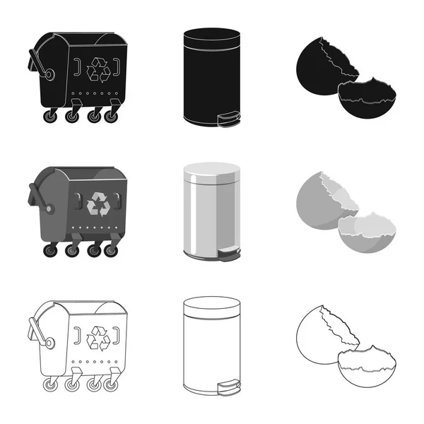 Ilustración vectorial de basura y símbolo de basura. Conjunto de basura y material de desecho símbolo para web . — Vector de stock