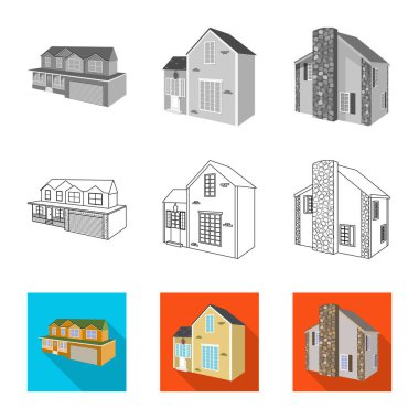 Cephe ve konut sembolü yalıtılmış nesne. Cephe ve altyapı vektör simgesini hissenin topluluğu.
