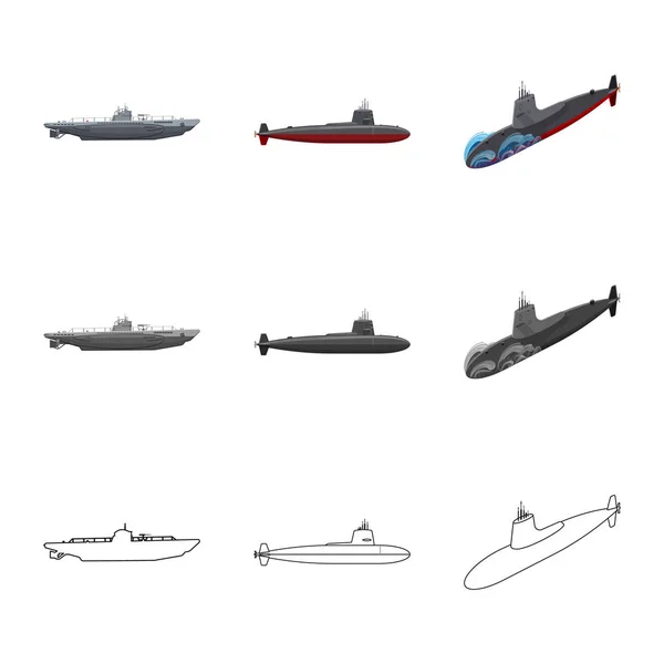 Diseño vectorial de guerra e icono de la nave. Conjunto de guerra y flota símbolo de stock para web . — Vector de stock
