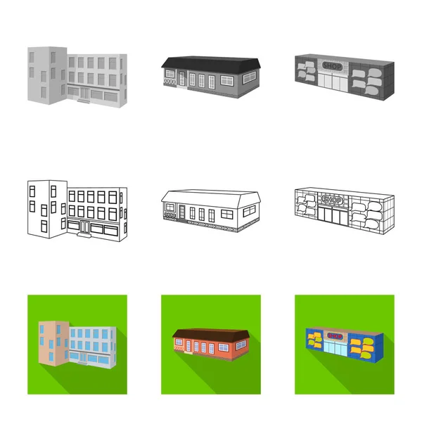 Vektor-Illustration der Fassade und des Wohnungssymbols. Sammlung von Fassaden- und Infrastruktur-Aktiensymbolen für das Web. — Stockvektor