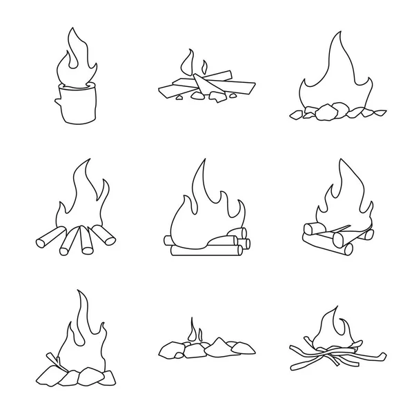 Objeto isolado de símbolo quente e acampamento. Coleção de ilustração vetorial de estoque quente e ao ar livre . —  Vetores de Stock