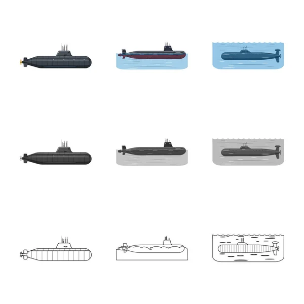 Ilustración vectorial del icono de guerra y nave. Conjunto de guerra y flota símbolo de stock para web . — Vector de stock