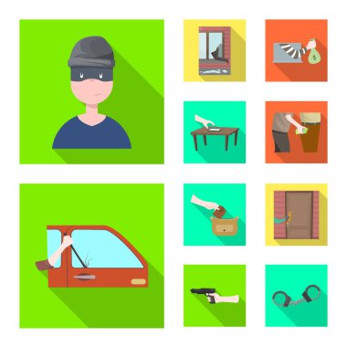 Suç izole nesne ve ikon çalmak. Stok için suç ve kötü adam vektör simgesi kümesi.