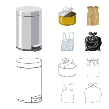 Çöp ve önemsiz Logo vektör Illustration. Stok için çöp ve atık vektör simgesi koleksiyonu.