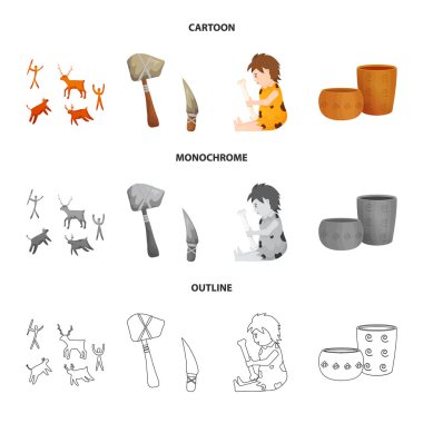 Evrim vektör tasarımı ve neolitik logo. Stok lar için evrim ve ilkel vektör simgesi seti.