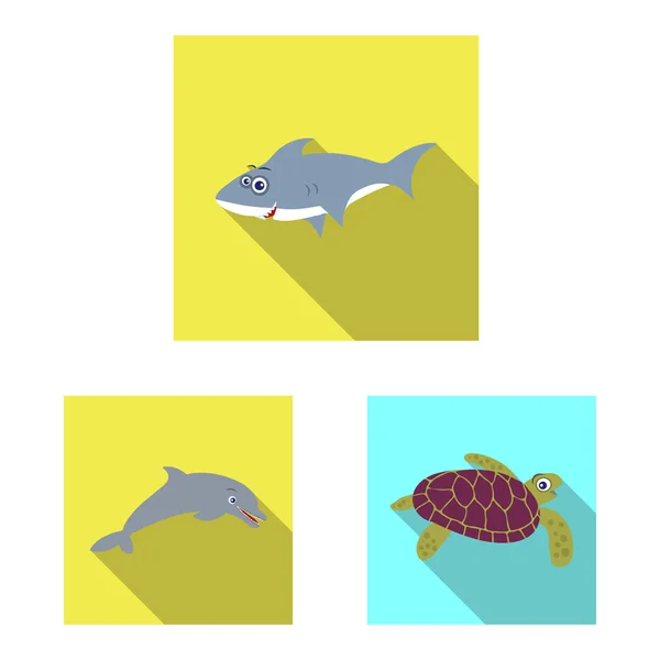 Ilustración vectorial del signo marino y animal. Colección de mar y vector marino icono para stock . — Archivo Imágenes Vectoriales