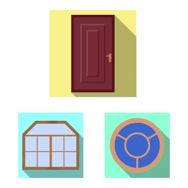 Diseño vectorial de la puerta y el icono frontal. Colección de ilustración de vectores de puerta y madera . — Vector de stock