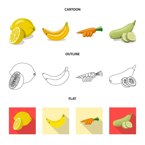 Vektordesign von Gemüse und Obst-Symbol. Set von pflanzlichen und vegetarischen Aktiensymbolen für das Web. — Stockvektor