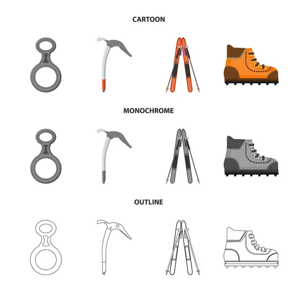 Illustration vectorielle de l'alpinisme et signe de pic. Ensemble de symbole d'alpinisme et de stock de camp pour le web . — Image vectorielle