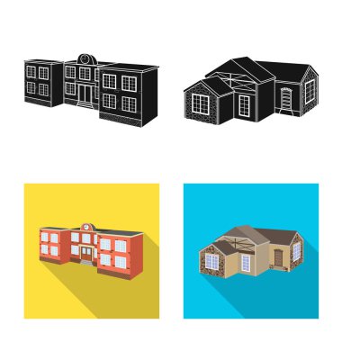 Cephe ve konut işareti tasarımı vektör. Cephe ve altyapı hisse senedi vektör çizim seti.