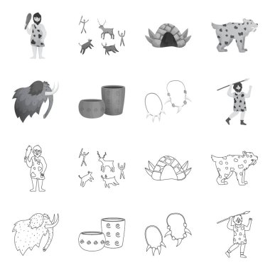 Evrim vektör tasarımı ve neolitik logo. Stok için evrim ve ilkel vektör simgesi koleksiyonu.