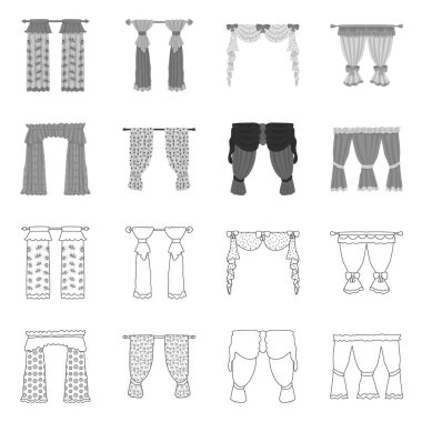 Perdelerin ve perdeler sembolünün izole nesne. Set perde ve Panjur vektör simgesi stok için.