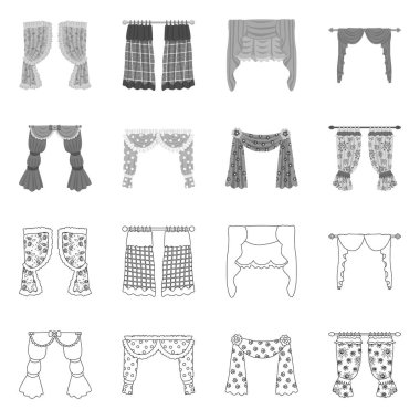 Perde ve perdeler simge vektör tasarımı. Stok perdeler ve jaluzi vektör simgesi koleksiyonu.