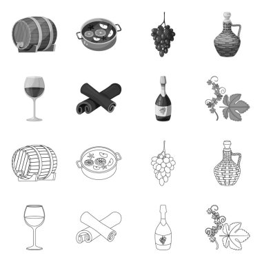 Çiftlik ve bağ sembolü izole nesne. Stok için çiftlik ve ürün vektör simgesi kümesi.