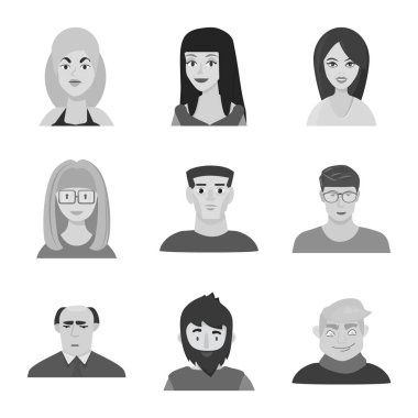 Avatar ve yaratıcı logosu izole nesne. Web için avatar ve kişi stok sembolü toplama.