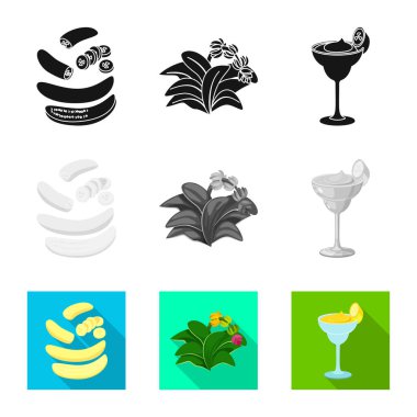 Doğal ve vejetaryen simge vektör tasarımı. Doğal ve yeme hisse senedi vektör çizim seti.