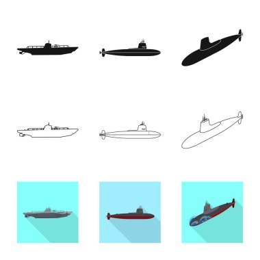 Savaş ve gemi logo vektör tasarımı. Savaş ve hisse senedi için filo vektör ikon koleksiyonu.