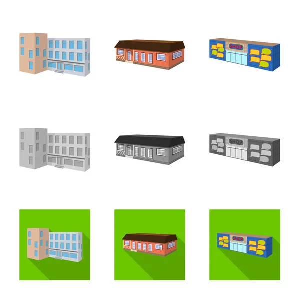 Diseño vectorial de la fachada y el logotipo de la vivienda. Conjunto de símbolo de stock de fachada e infraestructura para web . — Vector de stock