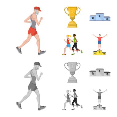 Spor ve kazanan işareti vektör tasarımı. Spor ve fitness hisse senedi vektör çizim seti.