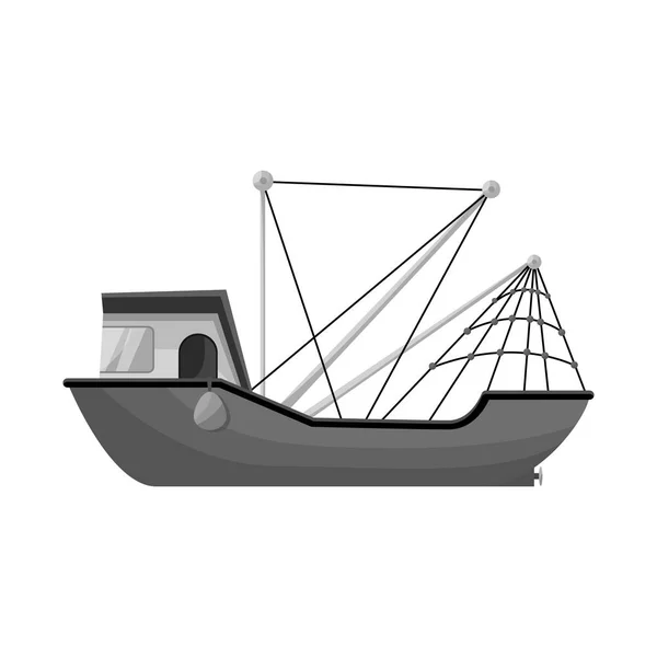 Projeto vetorial do navio e logotipo da água. Recolha do símbolo do navio e da unidade populacional de pesca para a web . — Vetor de Stock