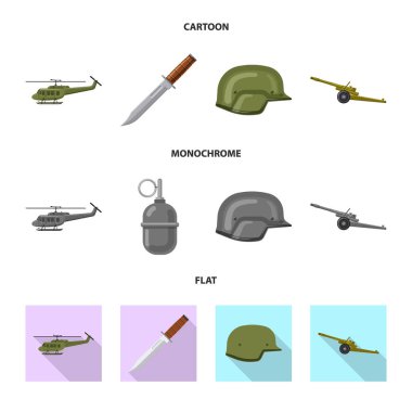 Silah ve silah logo yalıtılmış nesne. Silah ve ordu hisse senedi vektör çizim topluluğu.