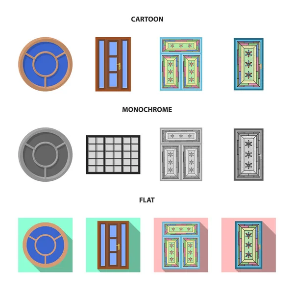 Geïsoleerde object van deur en front teken. Verzameling van deur en houten voorraad vectorillustratie. — Stockvector