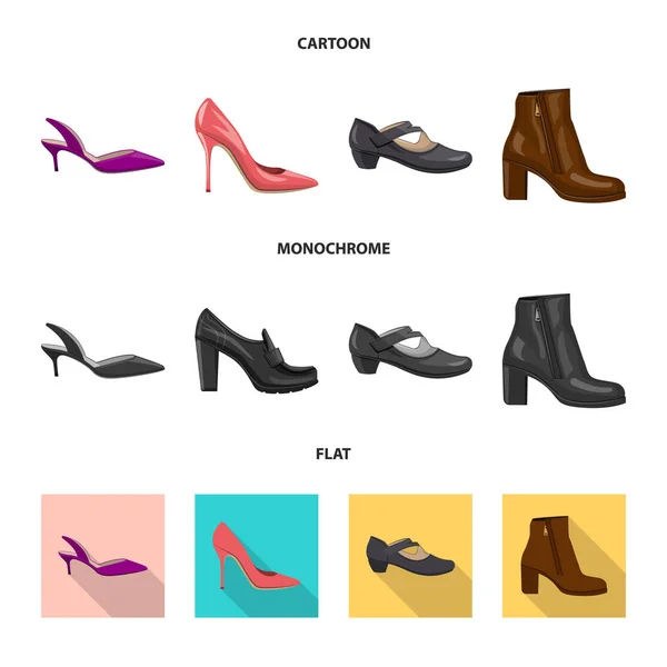 Objeto aislado de calzado y signo de mujer. Colección de calzado y pie símbolo de stock para la web . — Vector de stock