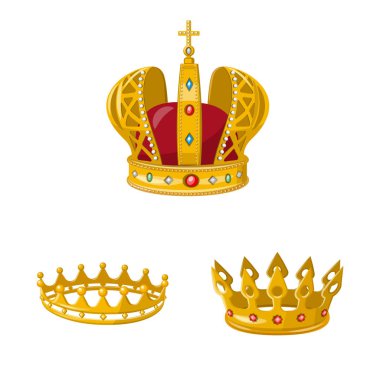 Monarşi ve altın simgesi vektör tasarımı. Web için monarşi ve heraldic stok sembolü seti.
