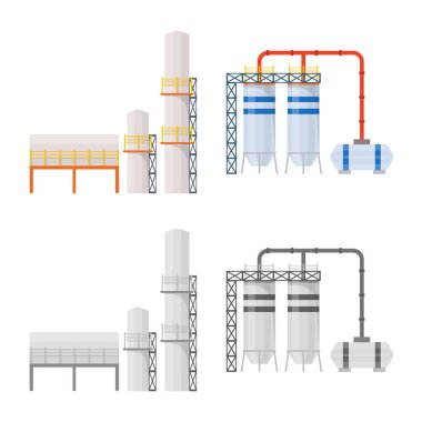 Üretim ve yapısı simge vektör tasarımı. Üretim ve stok için teknoloji vektör simge kümesi.