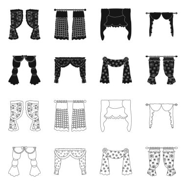 Perde ve perdeler sembolü vektör Illustration. Web için perdeler ve jaluzi stok sembolü koleksiyonu.