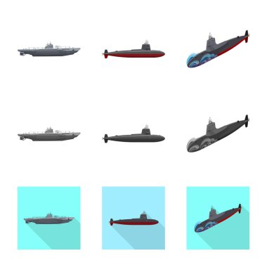 Savaş ve gemi simge vektör tasarımı. Savaş ve hisse senedi için filo vektör ikon koleksiyonu.
