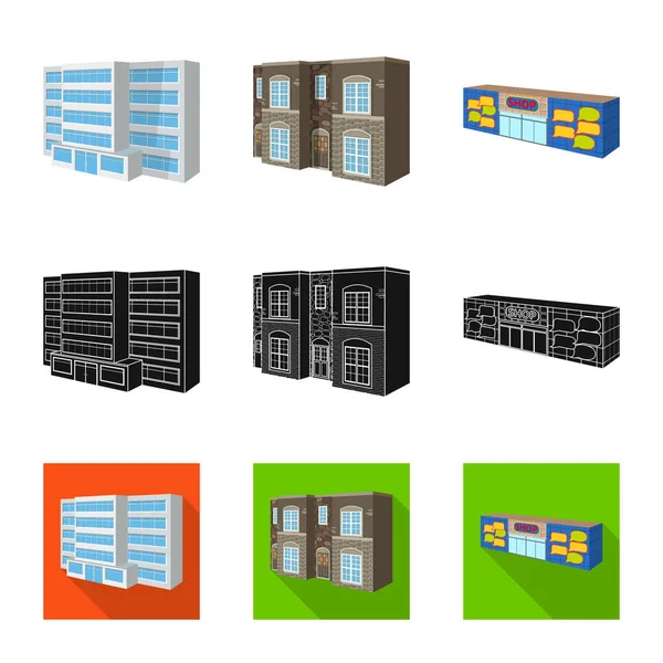 Objeto aislado de la fachada y el símbolo de la vivienda. Colección de la fachada y el símbolo de stock de infraestructura para web . — Archivo Imágenes Vectoriales