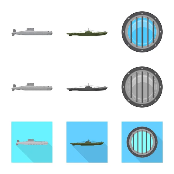 Ilustração vetorial da guerra e do ícone do navio. Conjunto de ícone de vetor de guerra e frota para estoque . — Vetor de Stock