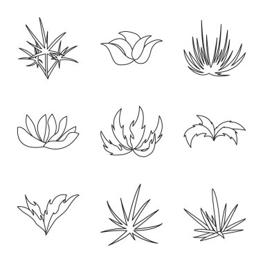 Çit ve çalı logosu izole nesne. Stok için çit ve çiçek vektör simgesi seti.