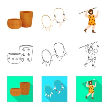 Evrim ve Neolitik Logo vektör Illustration. Stok için evrim ve ilkel vektör simgesi seti.