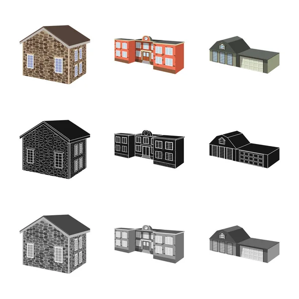 Projeto vetorial de fachada e sinal de habitação. Conjunto de fachada e ícone de vetor de infraestrutura para estoque . —  Vetores de Stock