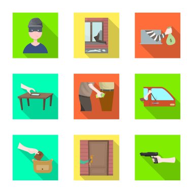 Suç vektör illüstrasyon ve çalmak işareti. Suç ve kötü adam stok vektör illüstrasyon seti.