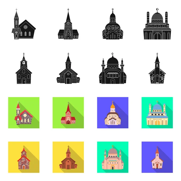 Ilustración vectorial del culto y el icono del templo. Conjunto de culto y símbolo de stock parroquial para web . — Archivo Imágenes Vectoriales