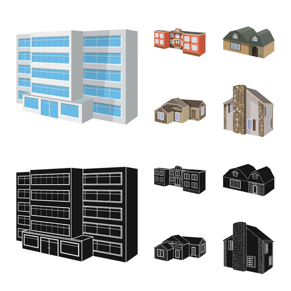 Conception vectorielle de la façade et du symbole du logement. Ensemble de façade et infrastructure stock symbole pour le web . — Image vectorielle