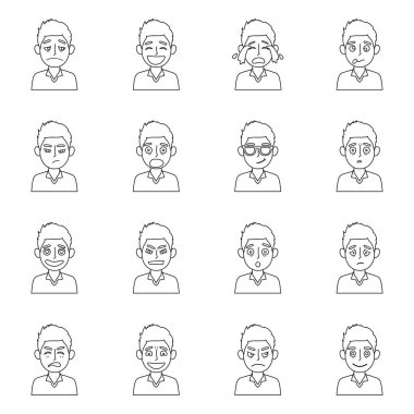 Yüz ve erkek sembolüvektör illüstrasyon. Stok için yüz ve ifade vektör simgesinin toplanması.