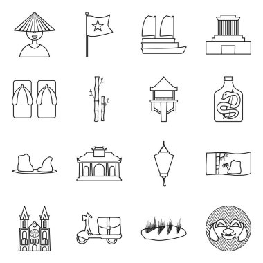 Vietnam ve geleneksel simge vektör tasarımı. Stok için vietnam ve kültür vektör simgesi koleksiyonu.