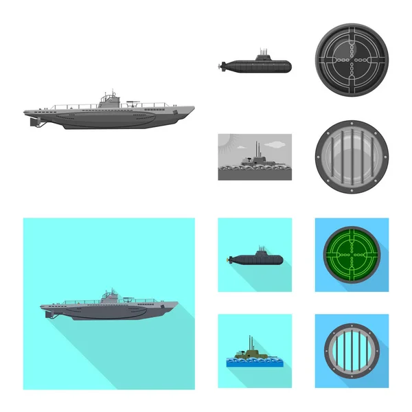 Illustration vectorielle de la guerre et icône du navire. Collection de symboles de stock de guerre et de flotte pour le web . — Image vectorielle
