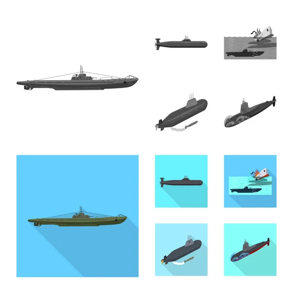 Vektor illustration av krig och fartyget tecken. Samling av krig och flottan lager vektorillustration. — Stock vektor