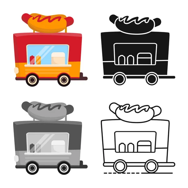 Isolerat föremål av trailer och Hotdog symbol. Uppsättning av släpvagn och mat Lager vektor illustration. — Stock vektor