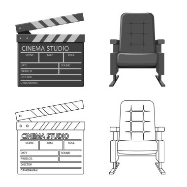 Televizyon ve film simgesi yalıtılmış nesne. Televizyon ve hisse senedi vektör çizim ile ilgilenen koleksiyonu.